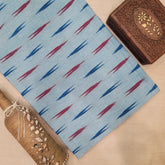 Pure Cotton Ikat Weaved Fabric - Sky Blue - Vastra Raag